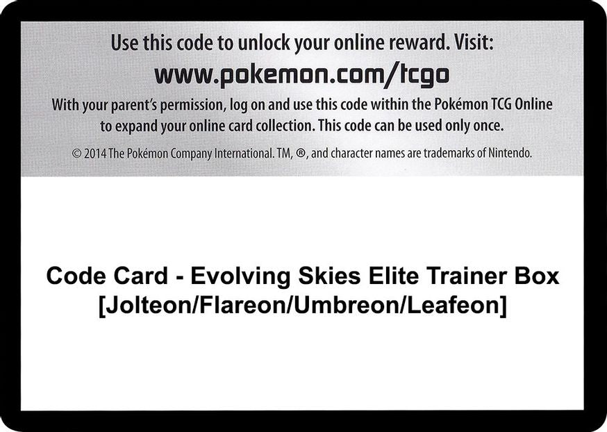 Code Card - Evolving Skies Elite Trainer Box [Jolteon/Flareon/Umbreon/Leafeon]