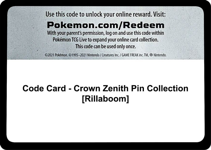 Code Card - Crown Zenith Pin Collection [Rillaboom]