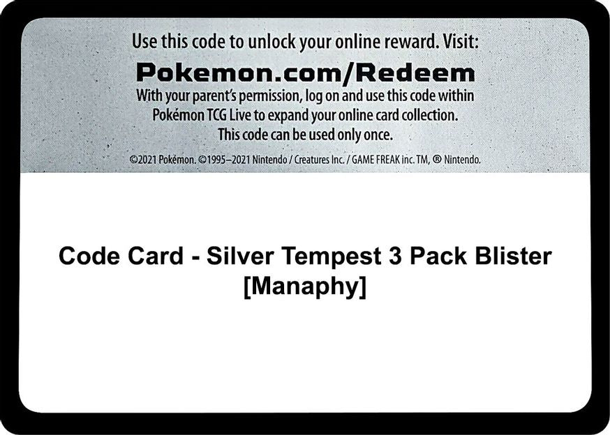 Code Card - Silver Tempest 3 Pack Blister [Manaphy]