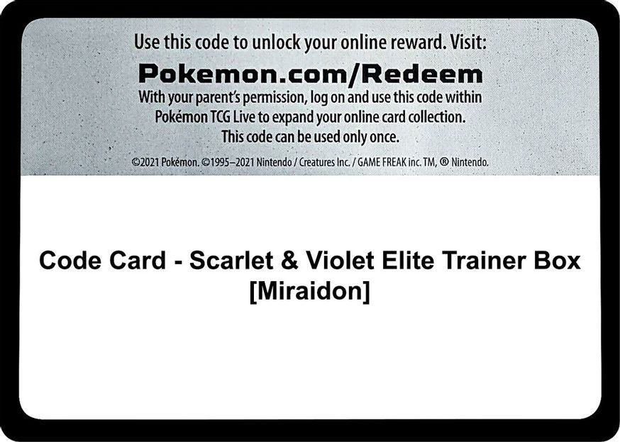 Code Card - Scarlet & Violet Elite Trainer Box [Miraidon]